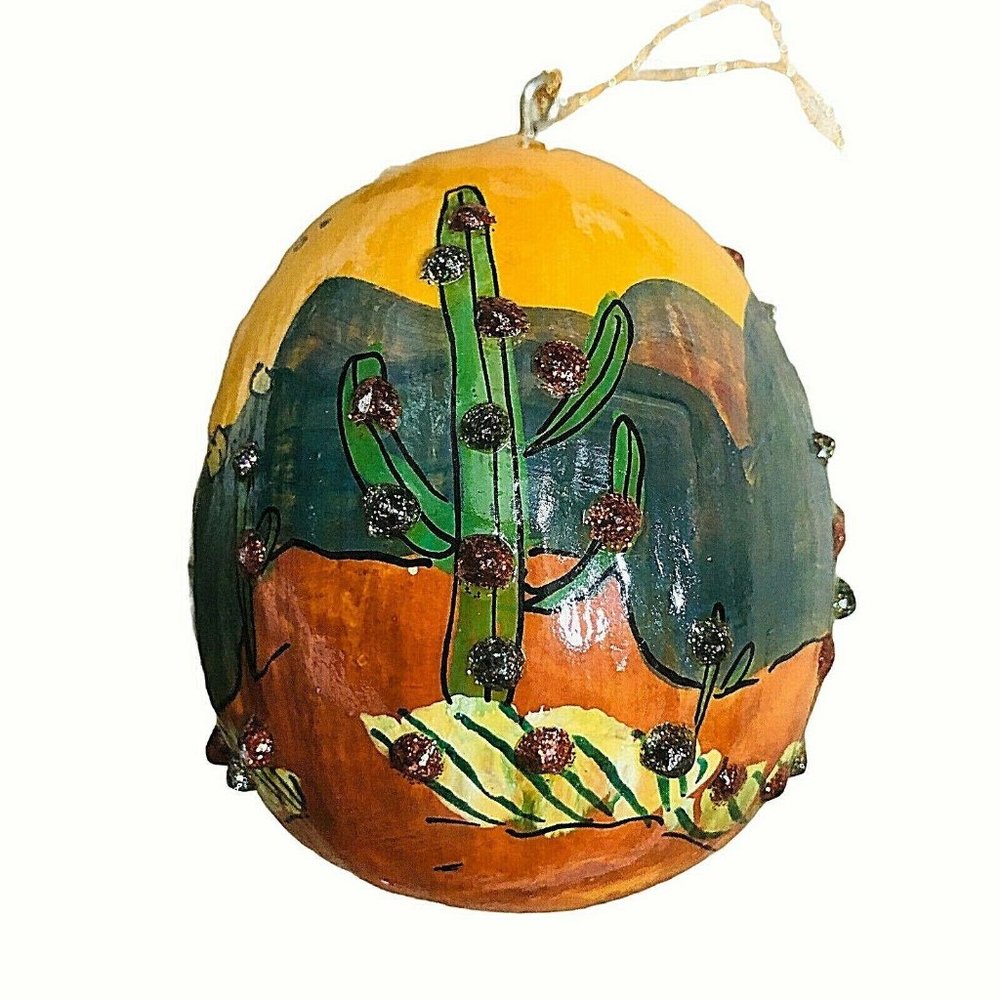1995 Smoke Signal Painted Gourd Christmas Ornament - Picture 7 of 12